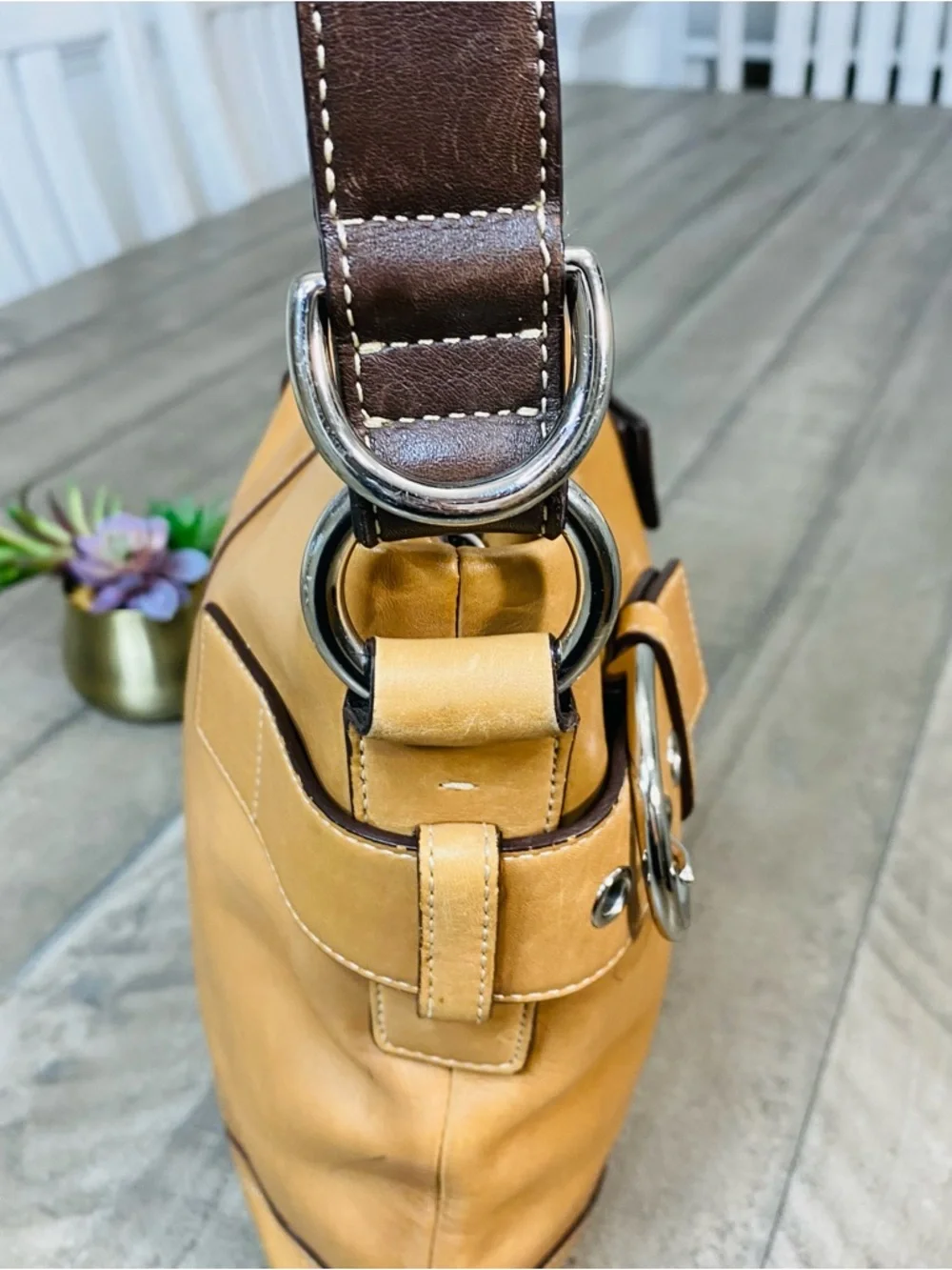 Coach Soho Slim Duffle 1453 Shoulder Bag Tan Leather Brown Crossbody Bag Purse - Picture 6 of 12